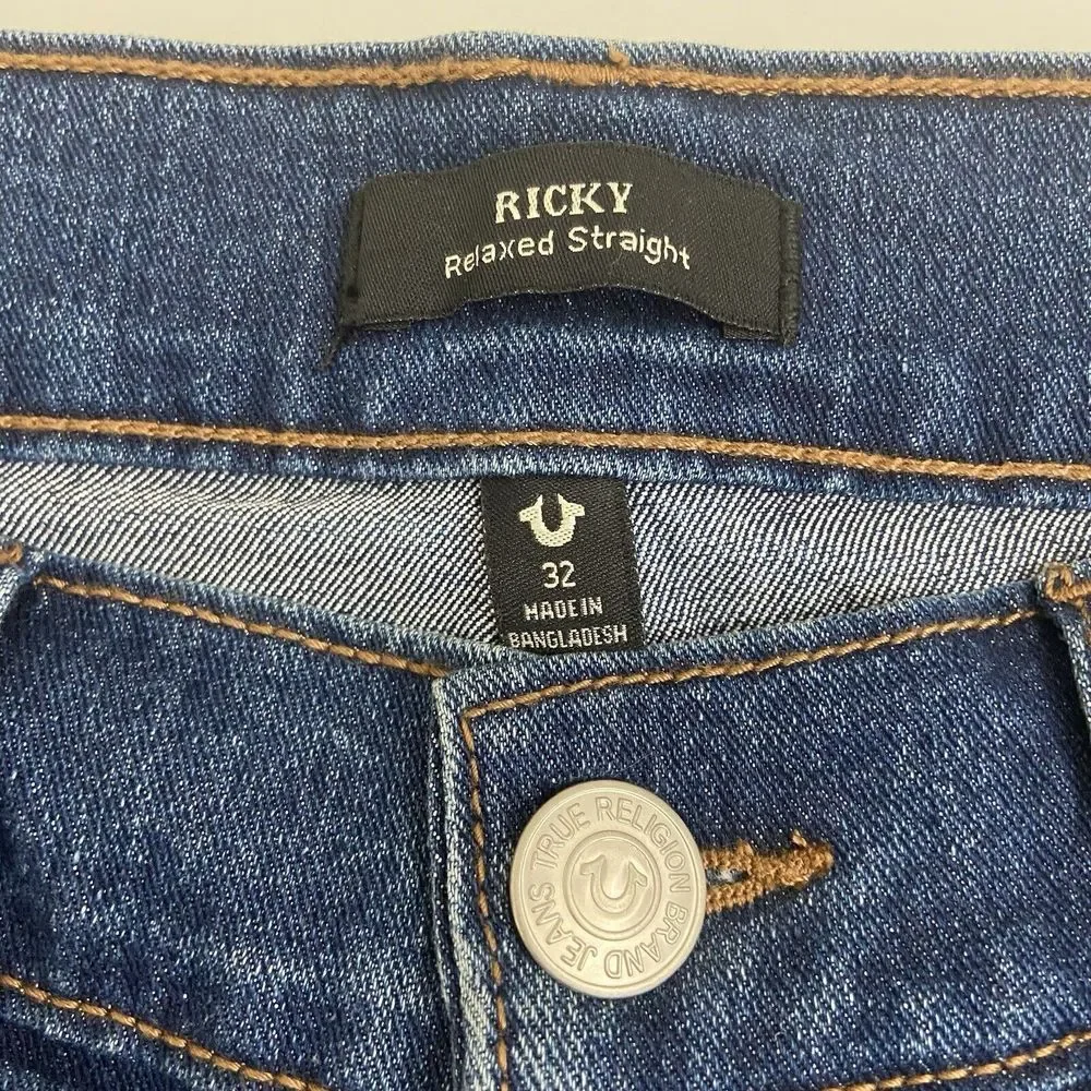 True Religion Jeans Men Size 32x33 Ricky Flap SN Relaxed Straight Blue Denim NWT